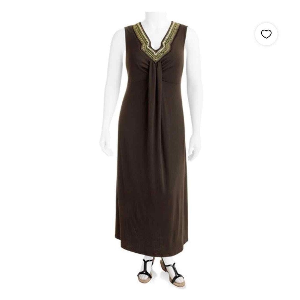 Faded Glory Sleeveless Maxi Dress V Neck Wooden Bead Plus Size 3X-22W-24W Summer